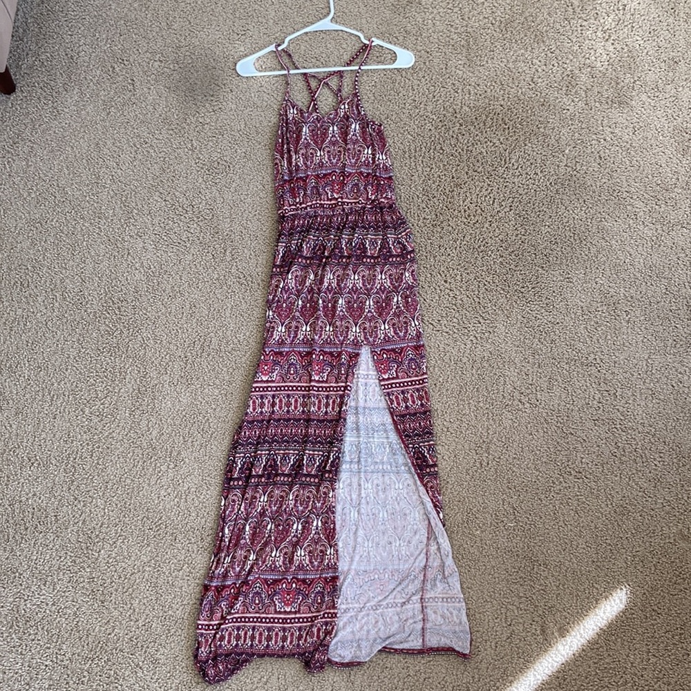 Long Patterned Burgundy Dress